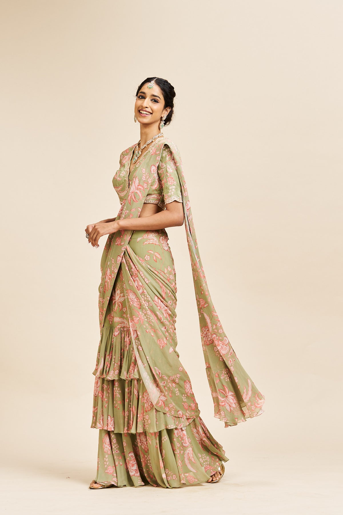 Nirvana drape saree set_ Green