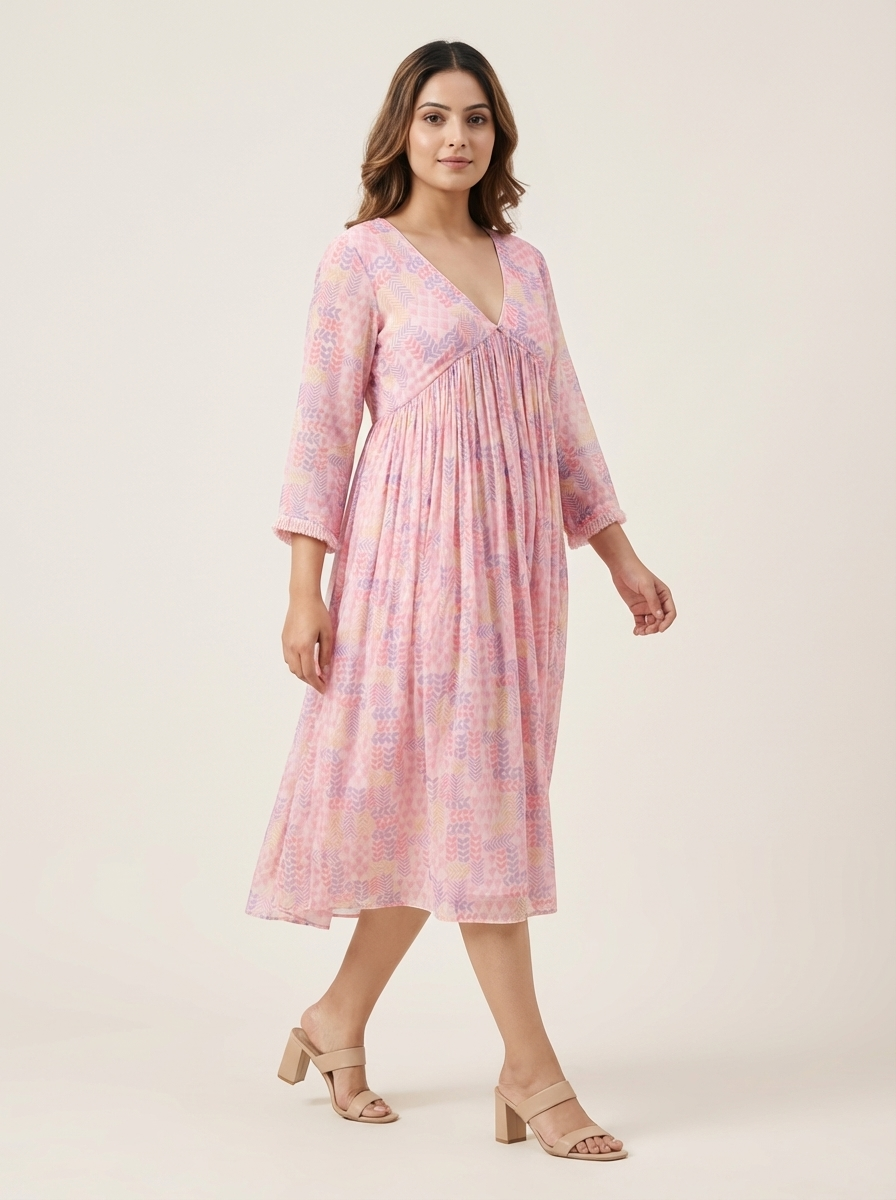 Ana Dress with Cape- Pink