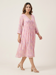 Ana Dress with Cape- Pink