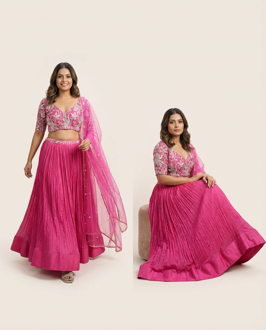 Zena Lehenga Set- Hot Pink