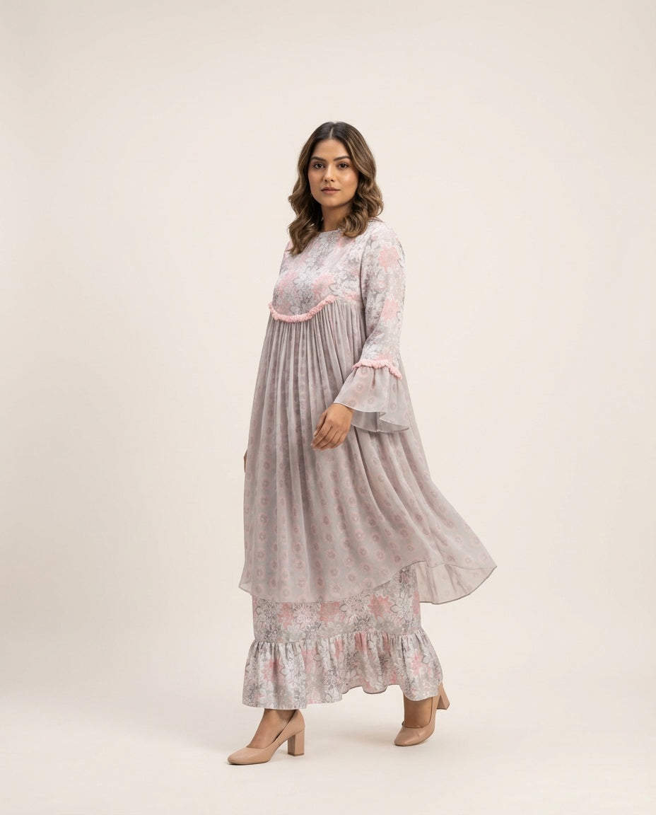 Tia Kurtha Set- Grey & Pink