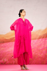 Alba Kaftan Set With Bottom- Hot pink
