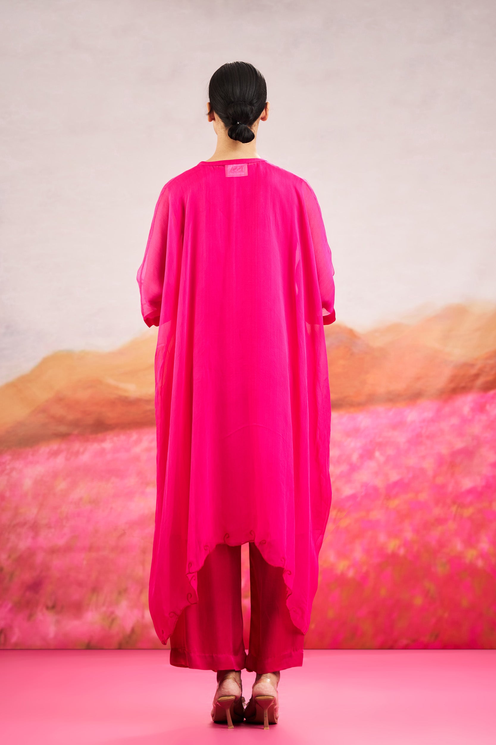 Alba Kaftan Set With Bottom- Hot pink
