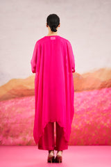 Alba Kaftan Set With Bottom- Hot pink
