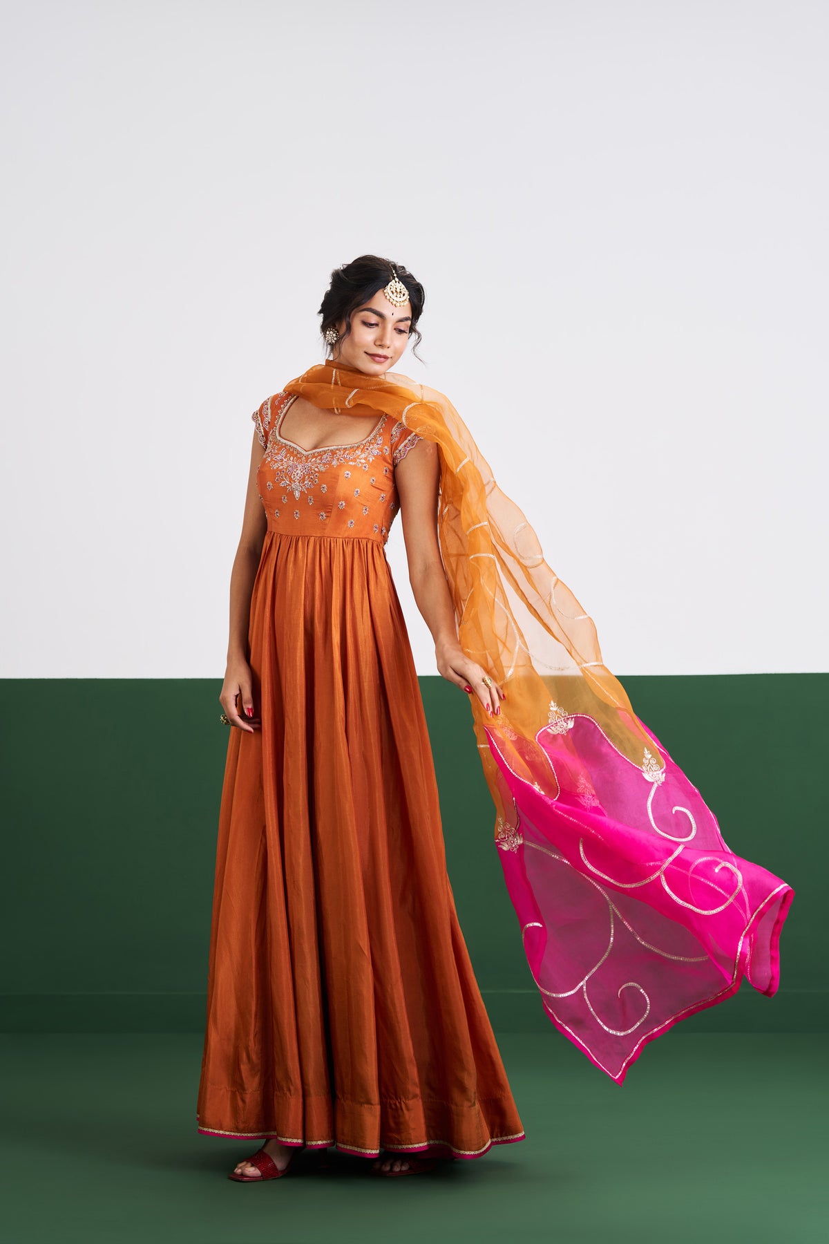 Minnie Dress with Dupatta- Rust