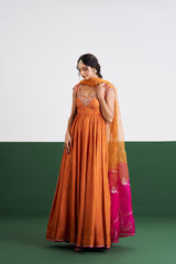 Minnie Dress with Dupatta- Rust