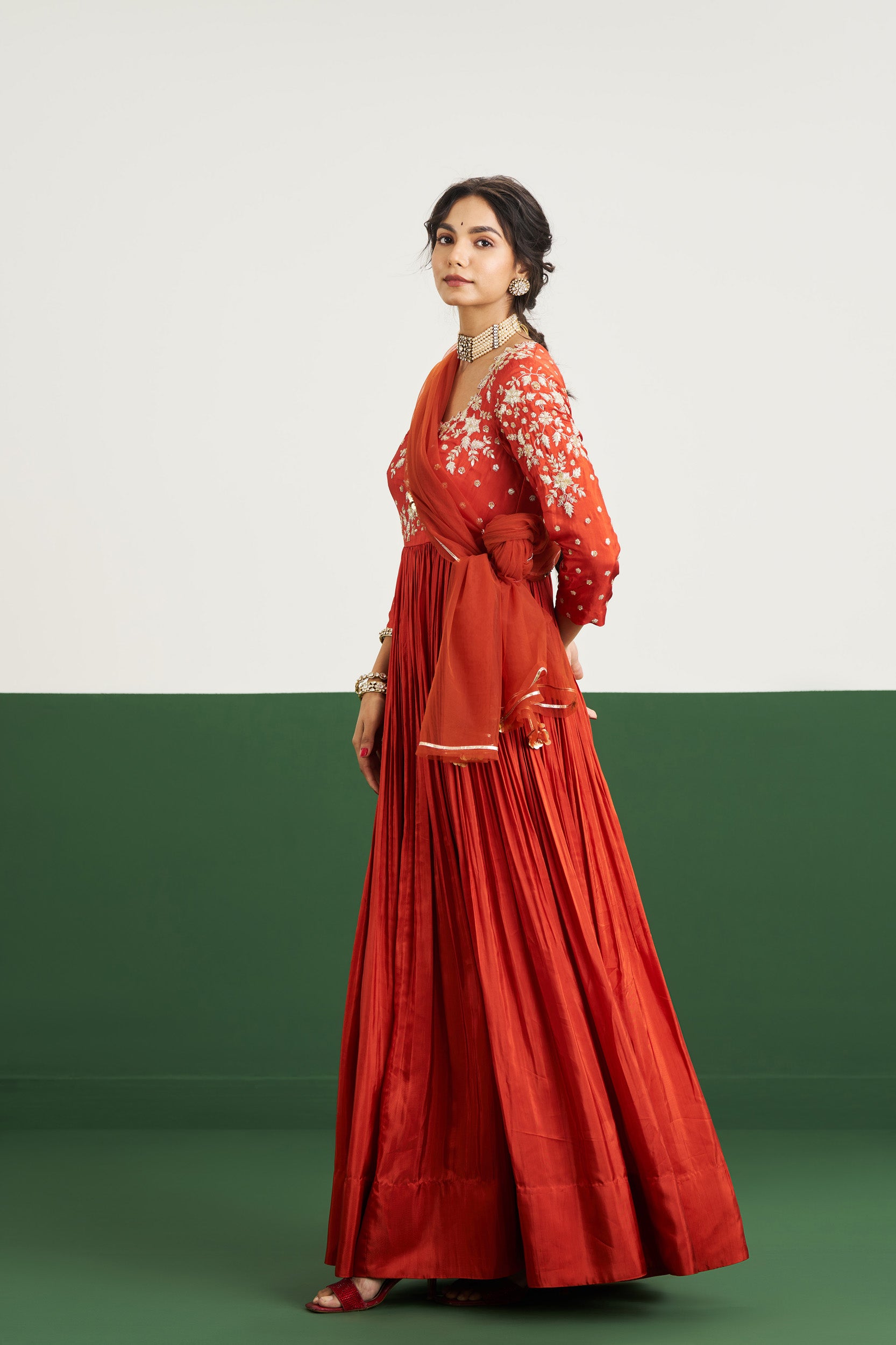 Katie Dress with Dupatta - Rust