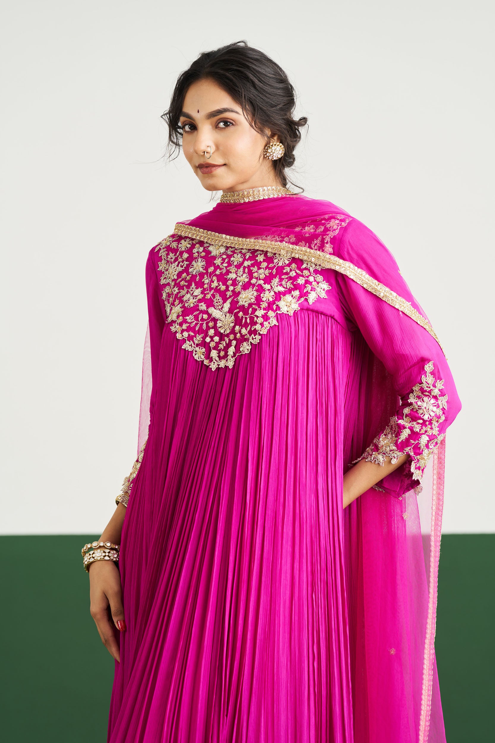 Rachel Dress with Dupatta - Magentha