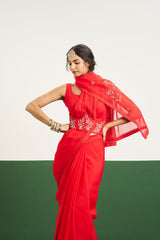 Rebacca Saree Set with Corset - Red