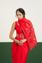 Rebacca Saree Set with Corset - Red