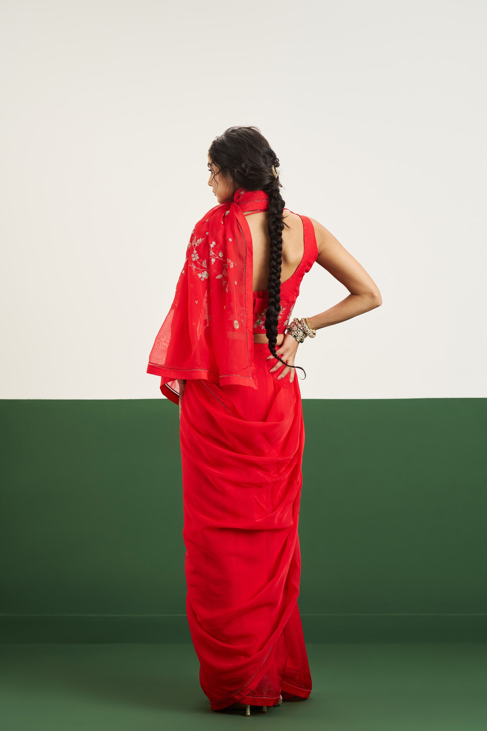 Rebacca Saree Set with Corset - Red