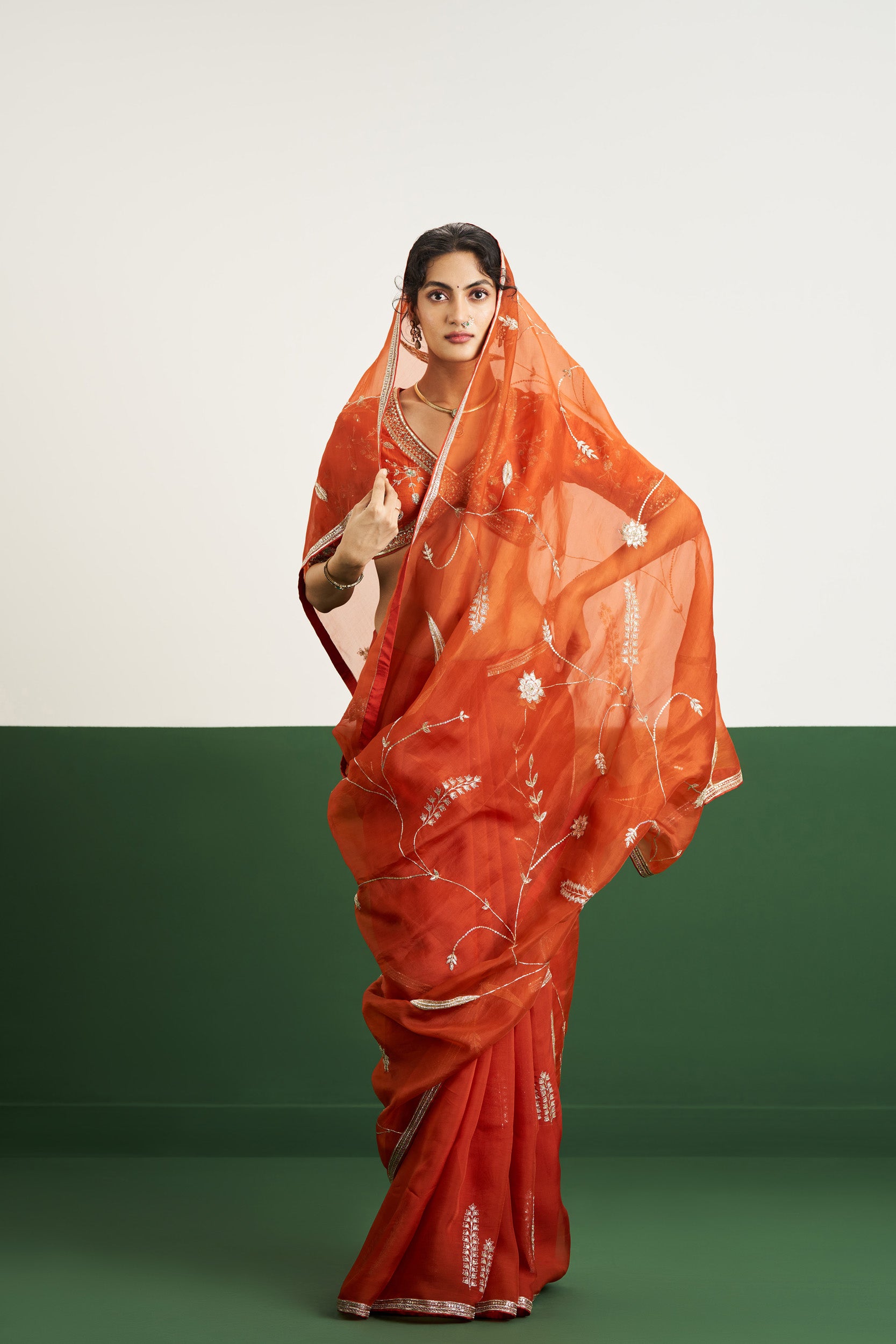 Amber Saree Set - Rust