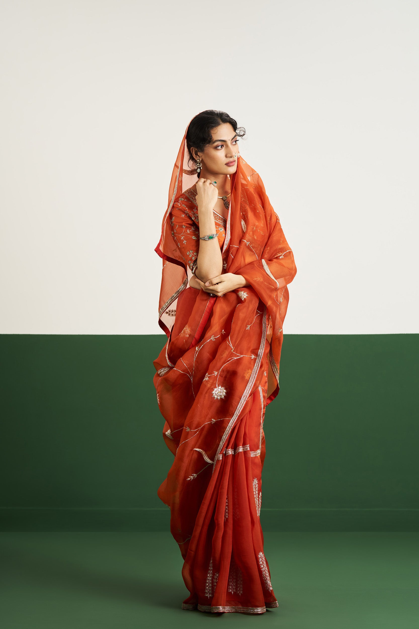 Amber Saree Set - Rust