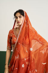 Amber Saree Set - Rust