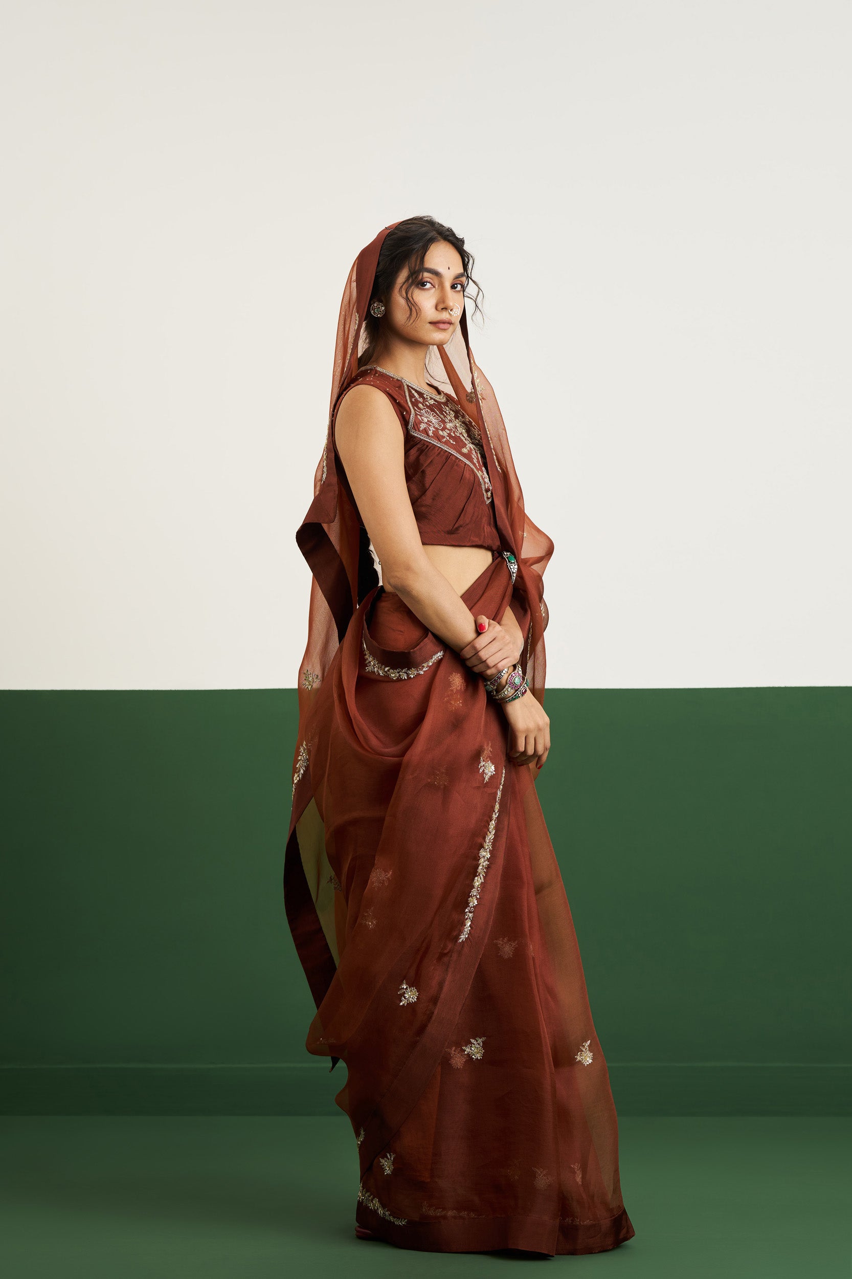 Alyssa Saree Set - Brown