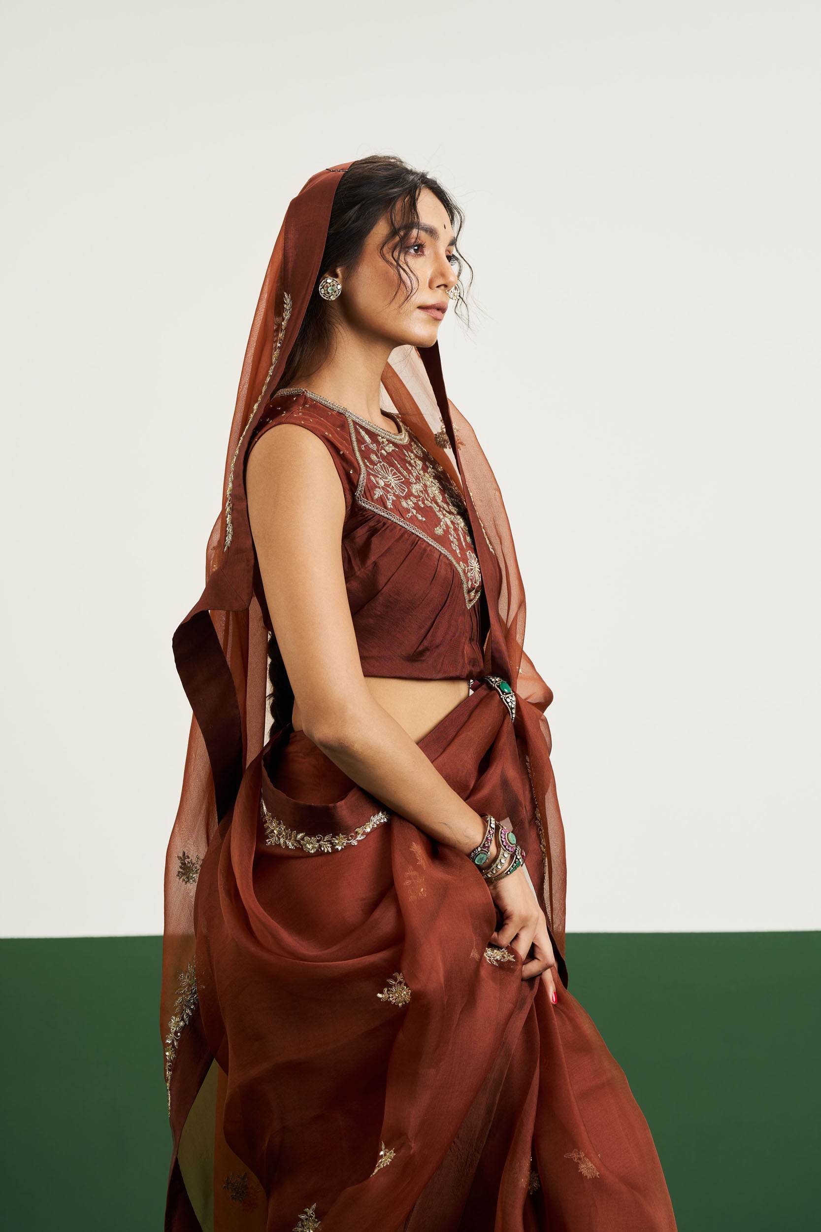 Alyssa Saree Set - Brown