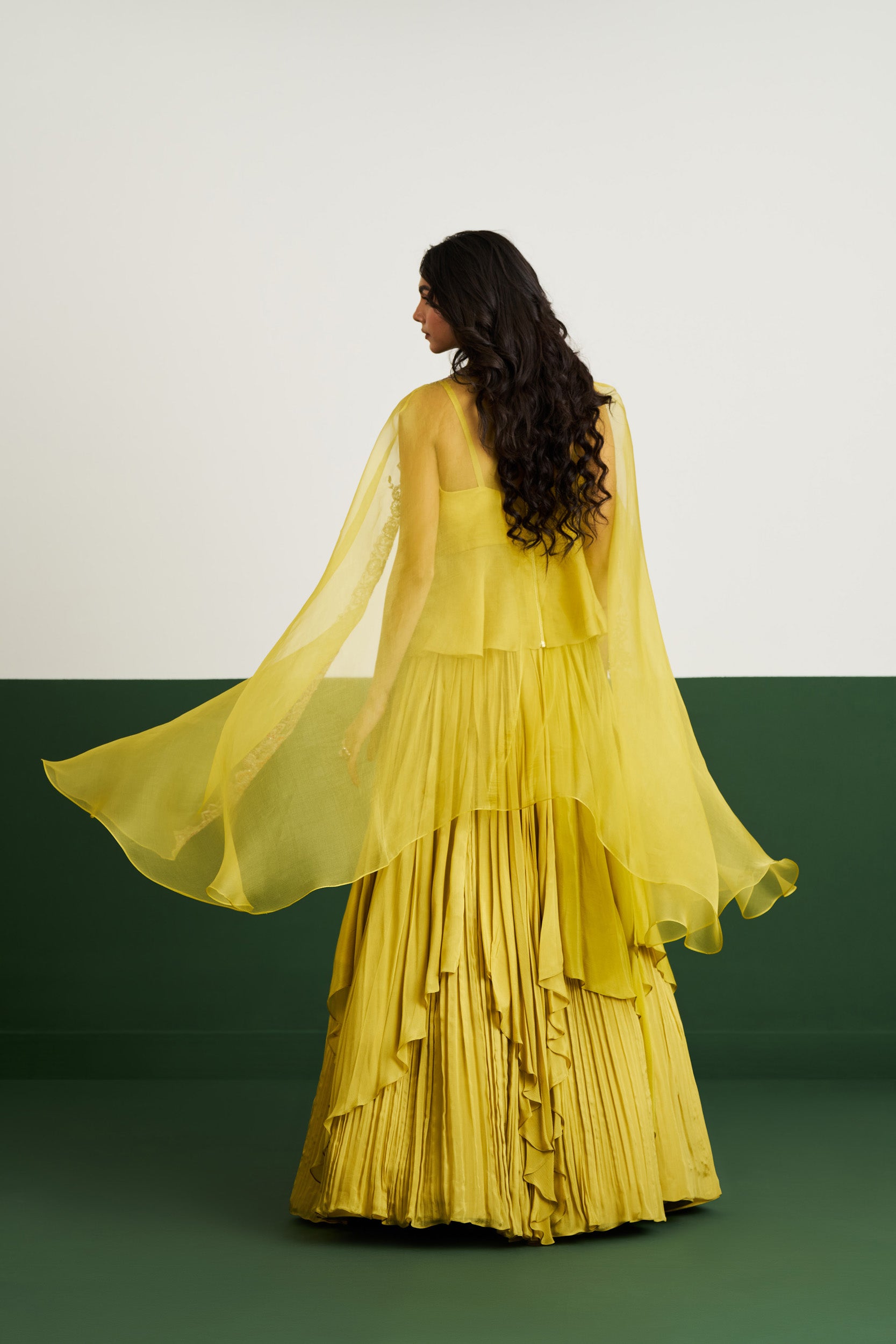 Zoya peplum set with cape - Yellow