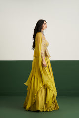 Zoya peplum set with cape - Yellow