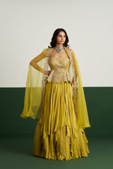 Zoya peplum set with cape - Yellow
