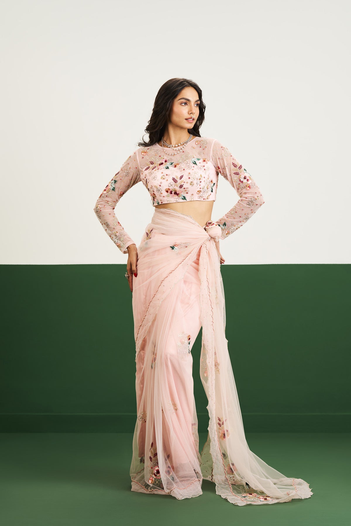 Nomi Saree Set - Peach