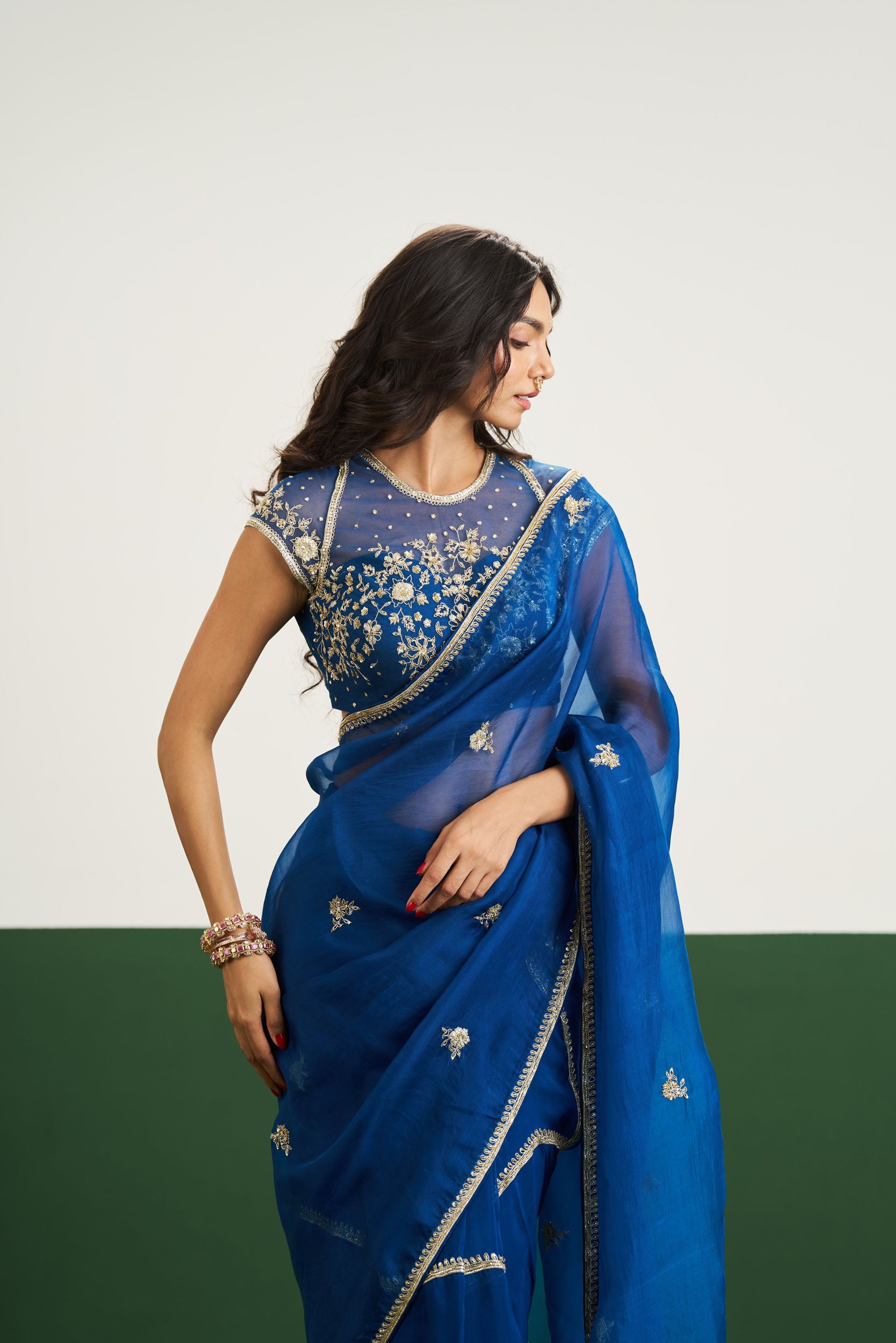 Hannah Saree Set - Peacock Blue