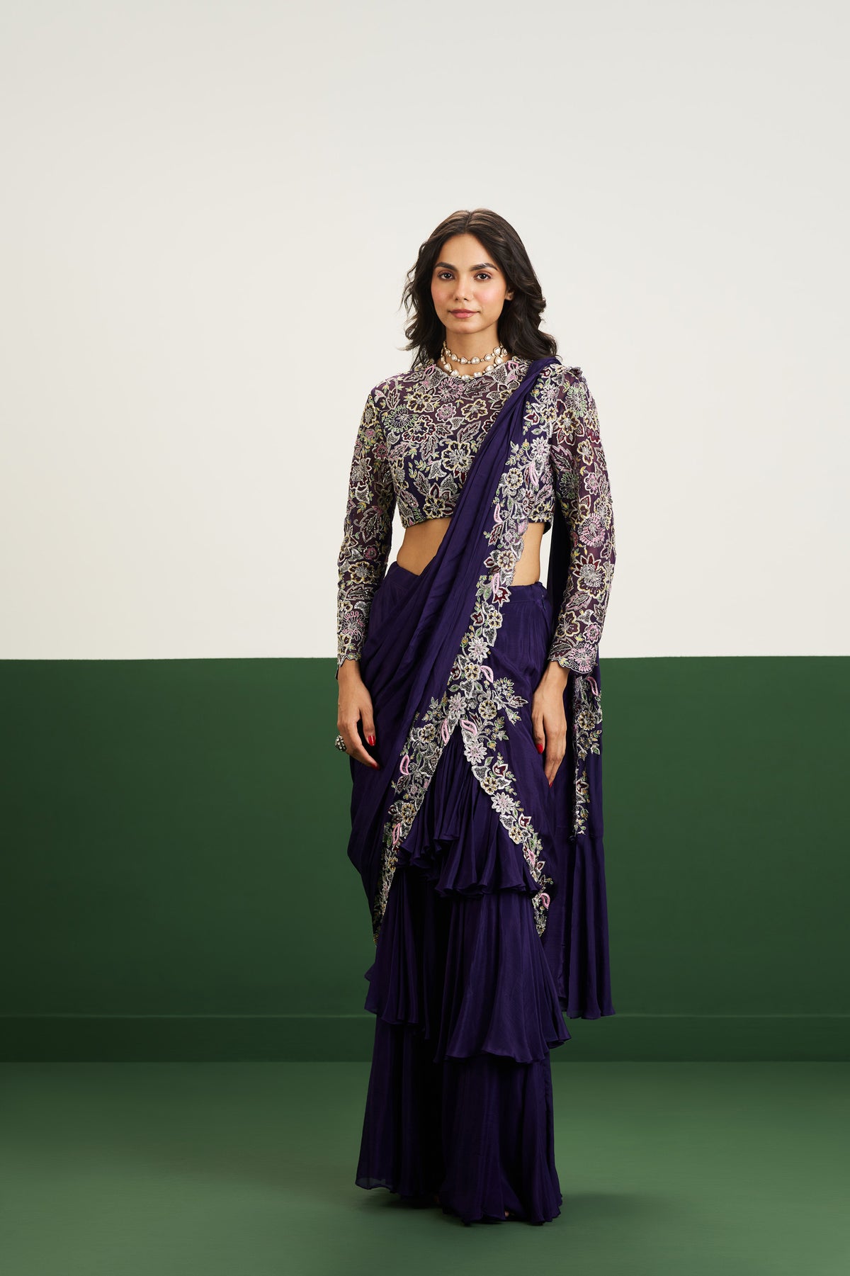 Taylor drape Saree Set - Purple