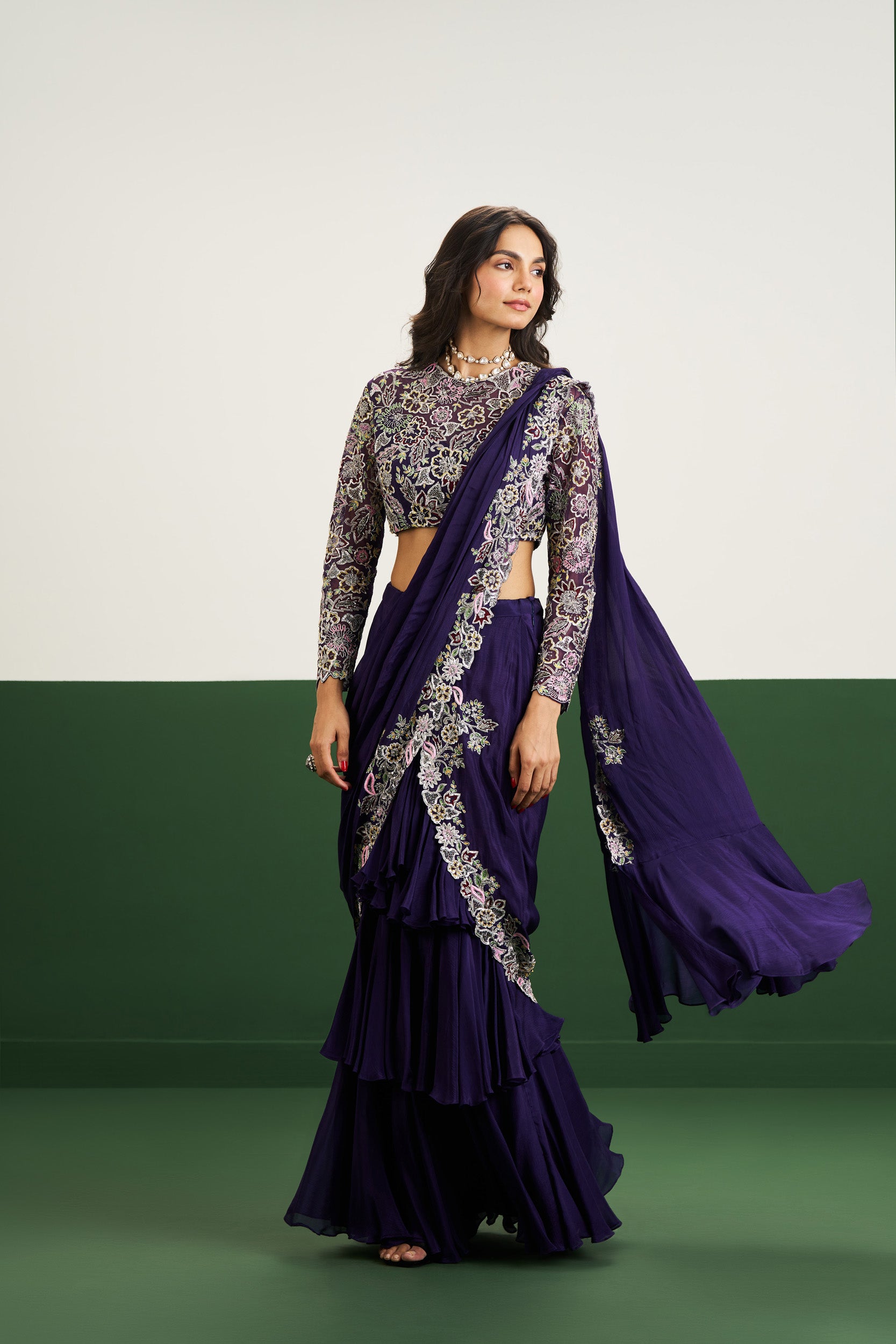 Taylor drape Saree Set - Purple