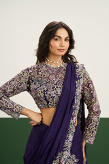 Taylor drape Saree Set - Purple