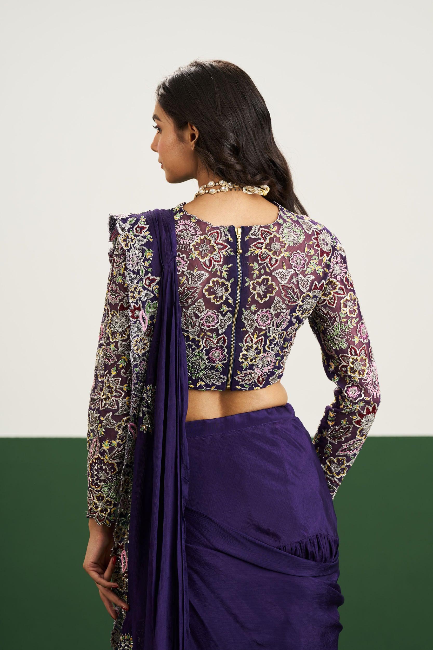 Taylor drape Saree Set - Purple
