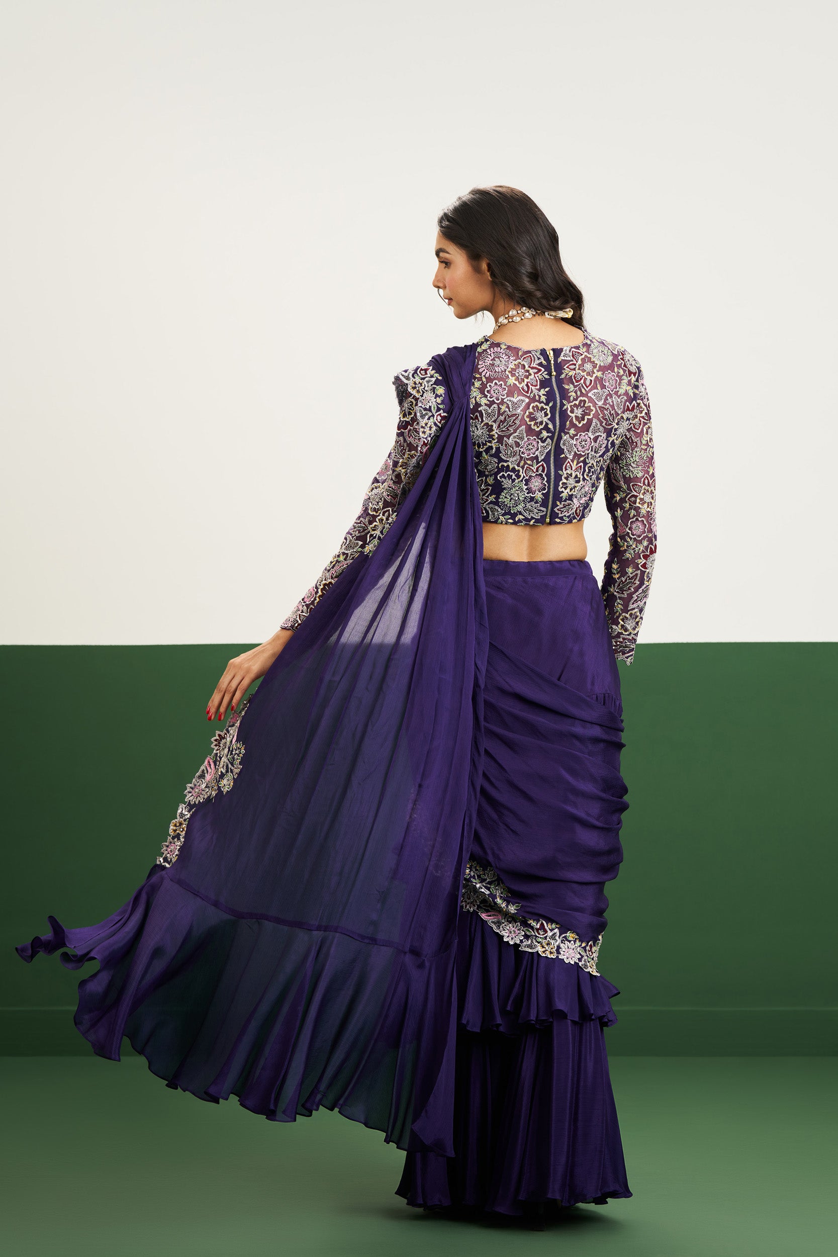 Taylor drape Saree Set - Purple