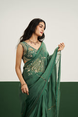 Megan Saree Set - Pine Green