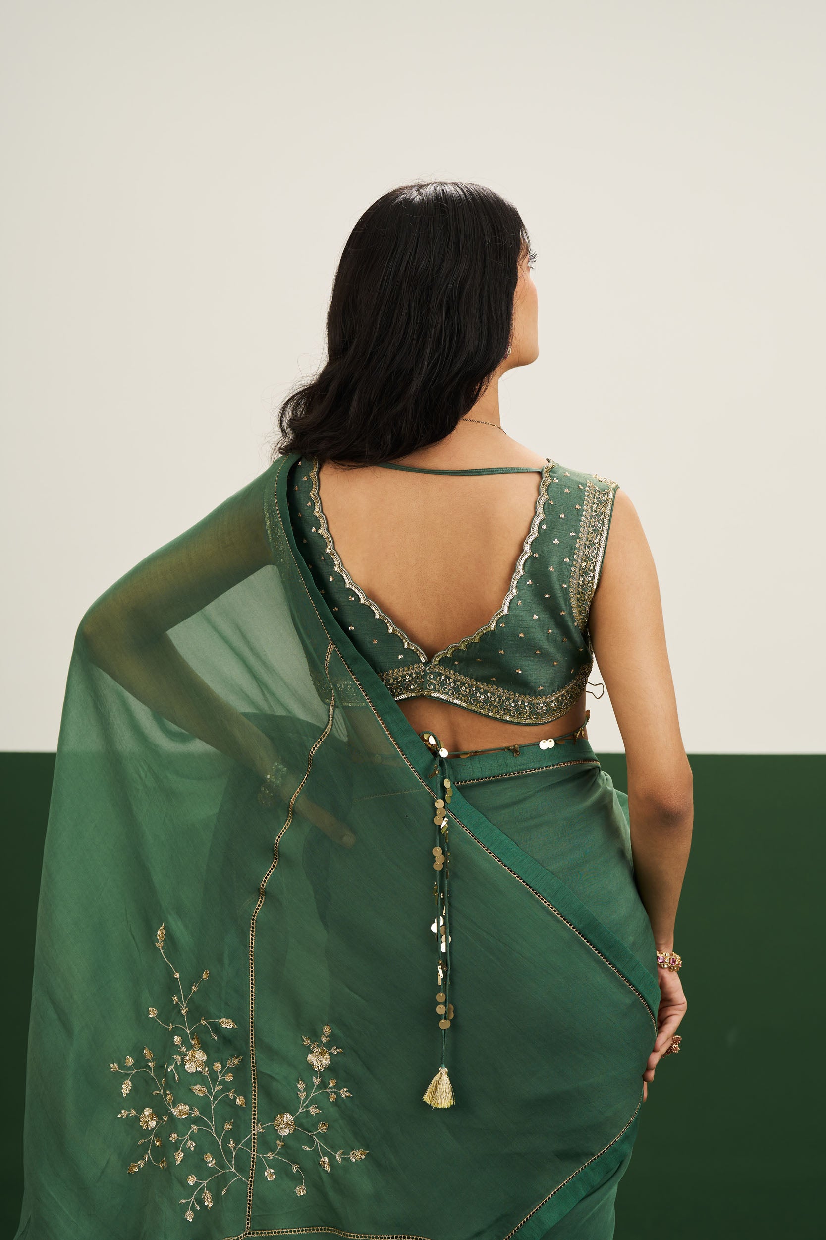 Megan Saree Set - Pine Green