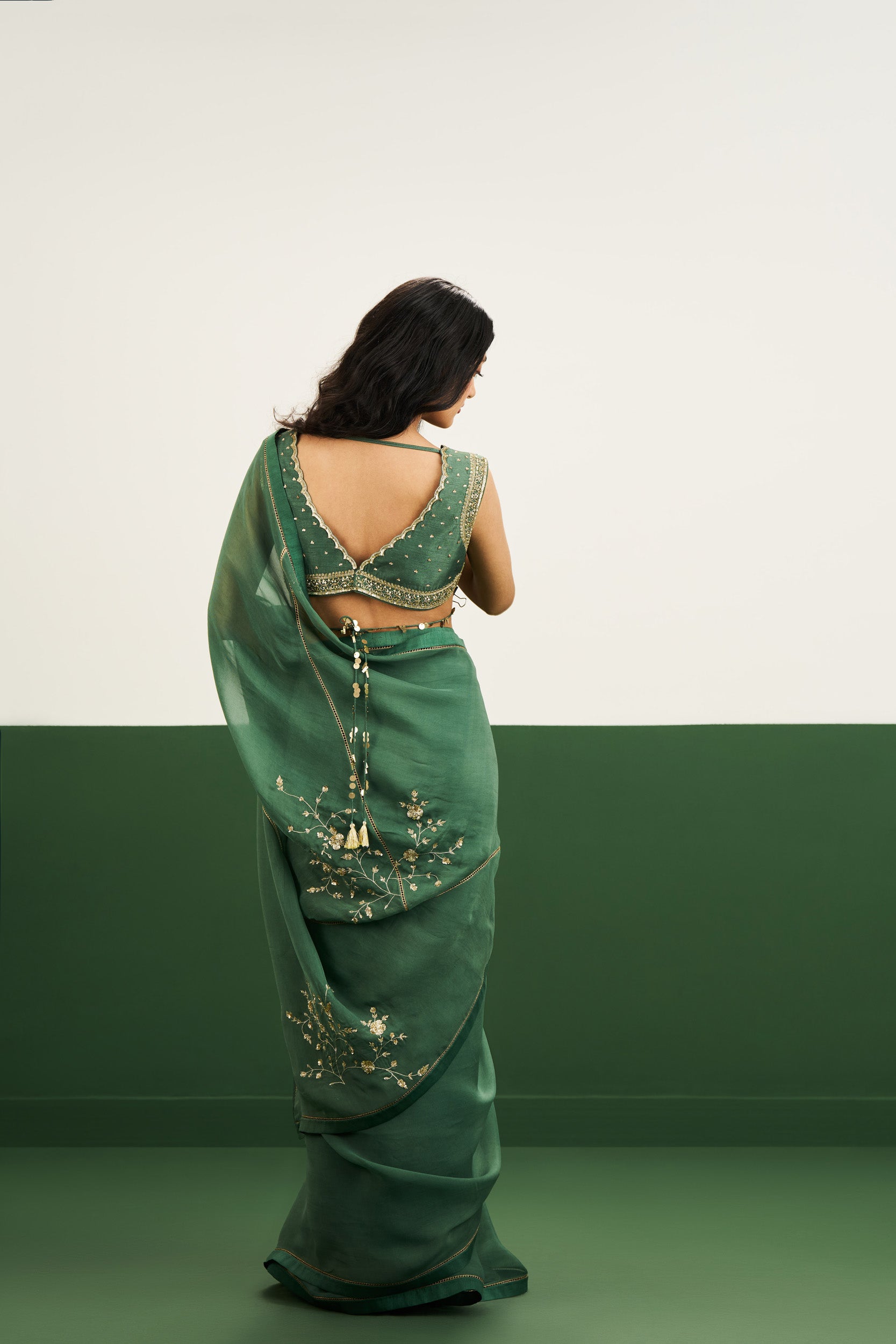 Megan Saree Set - Pine Green
