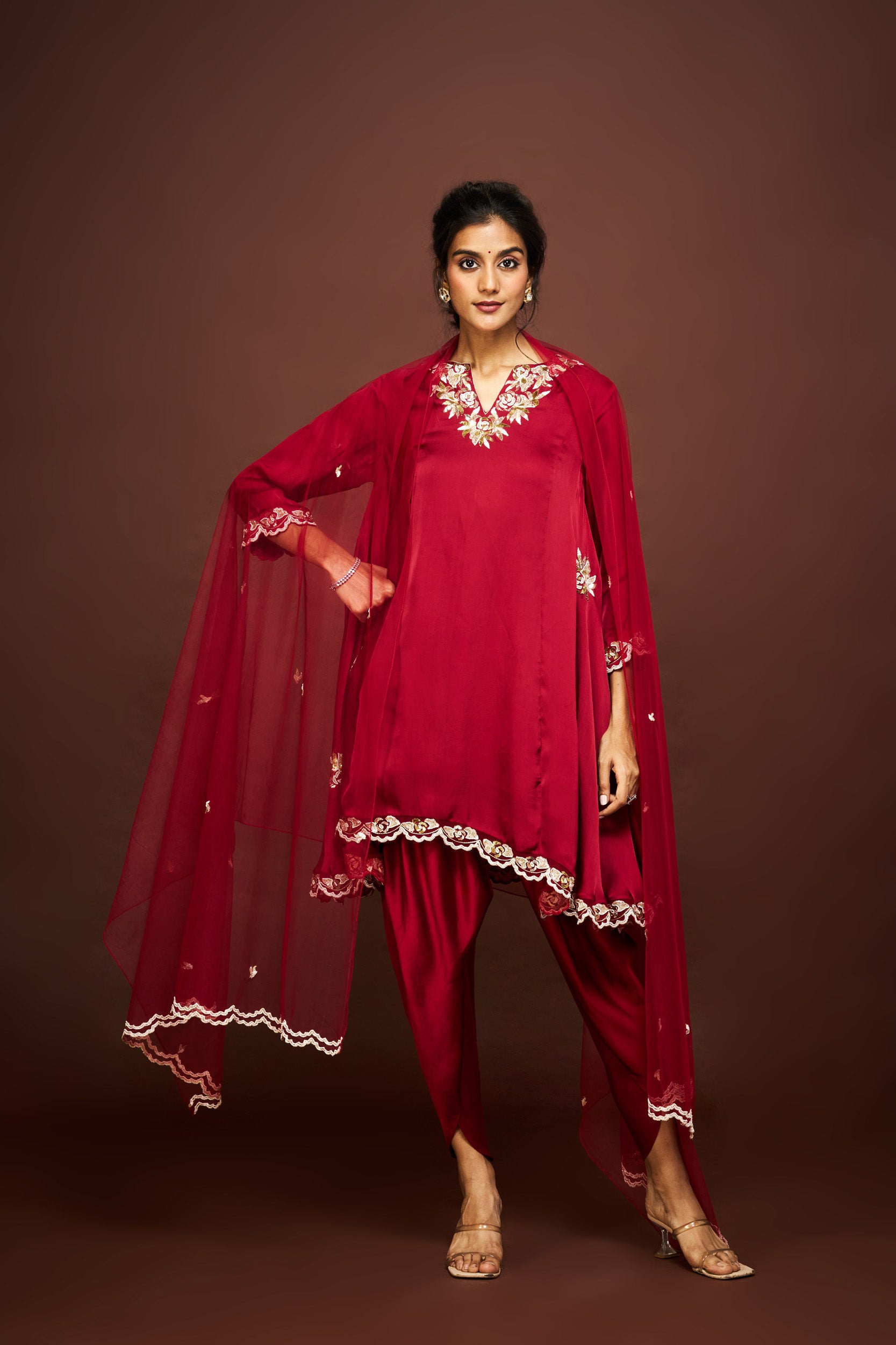 Reeva dhoti set with dupatta - Maroon
