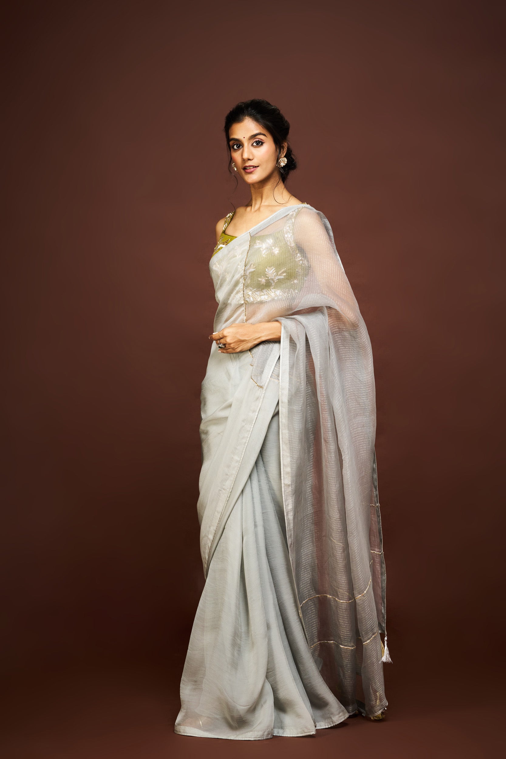 Adila saree set - Grey & Green