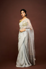 Adila saree set - Grey & Green