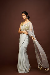 Adila saree set - Grey & Green