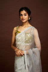 Adila saree set - Grey & Green