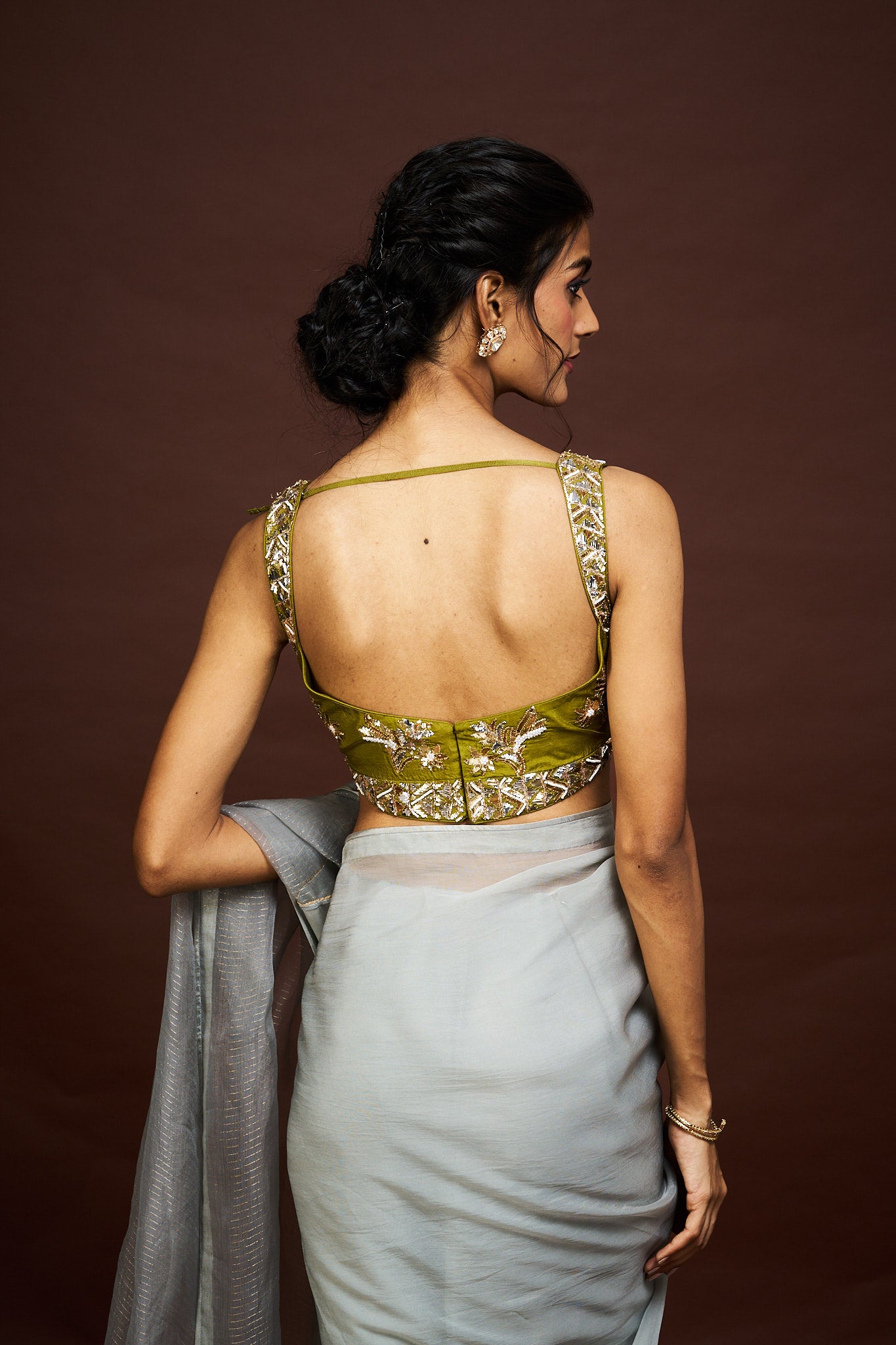 Adila saree set - Grey & Green