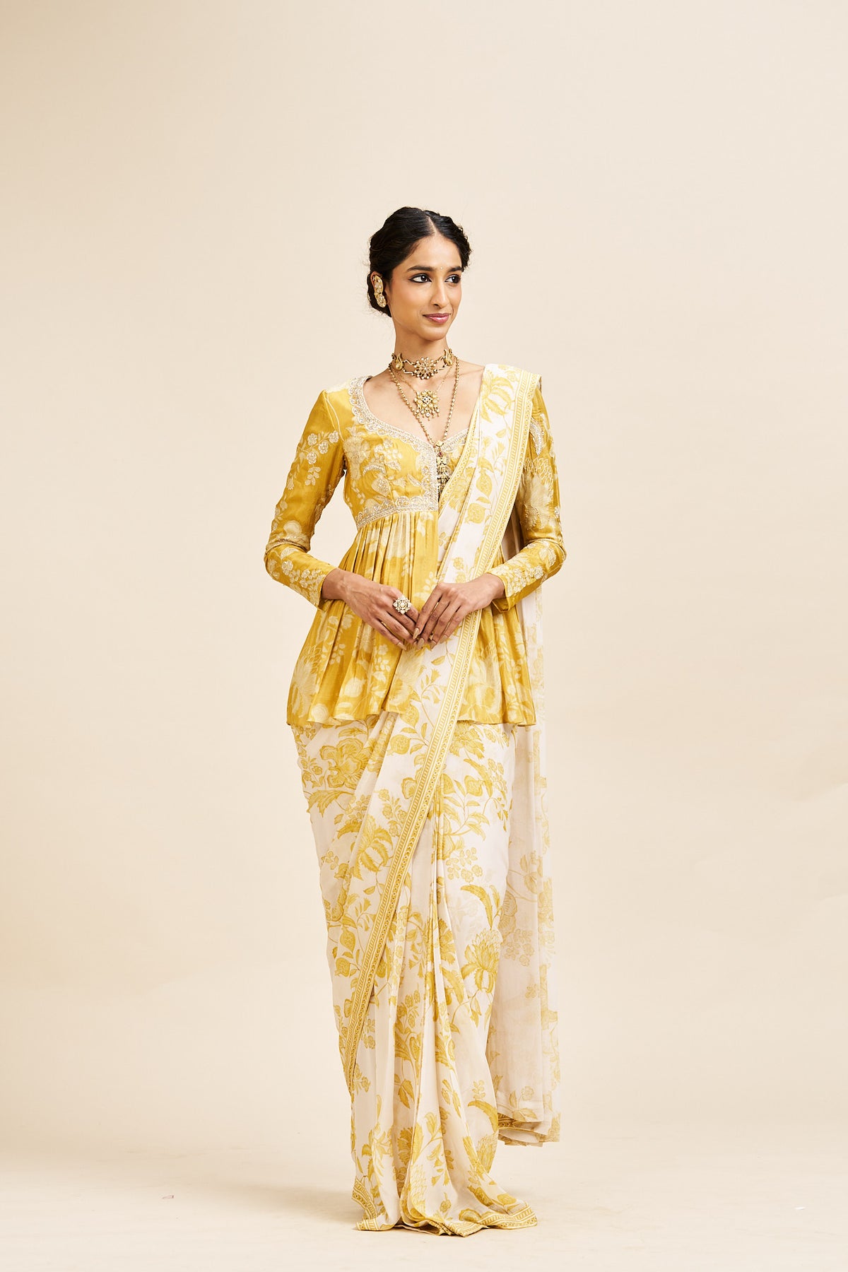 Nihari drape saree set_ yellow