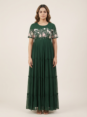 Noelle tiered Dress- Basil Green