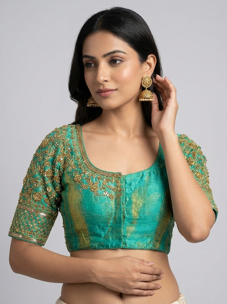 Seagreen Hand Embroidered Blouse