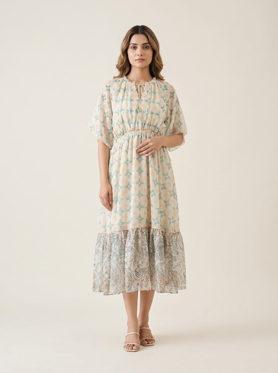Mia Dress- Ivory&Green