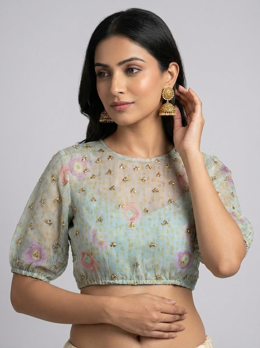 Sean Green Floral Hand Embroidered Blouse