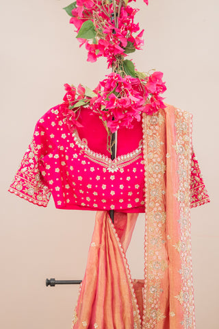 Maya Tissue Embroidery Saree With Hot Pink Embroidery Blouse