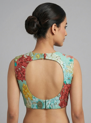 Sea green Floral Hand Embroidered Blouse