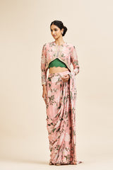 Meera drape saree set- Blush pink