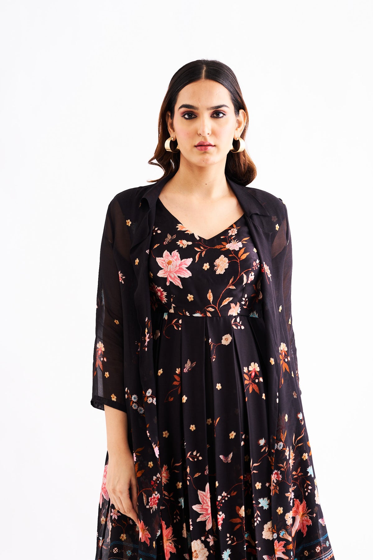 Black Floral Dress With Jacket