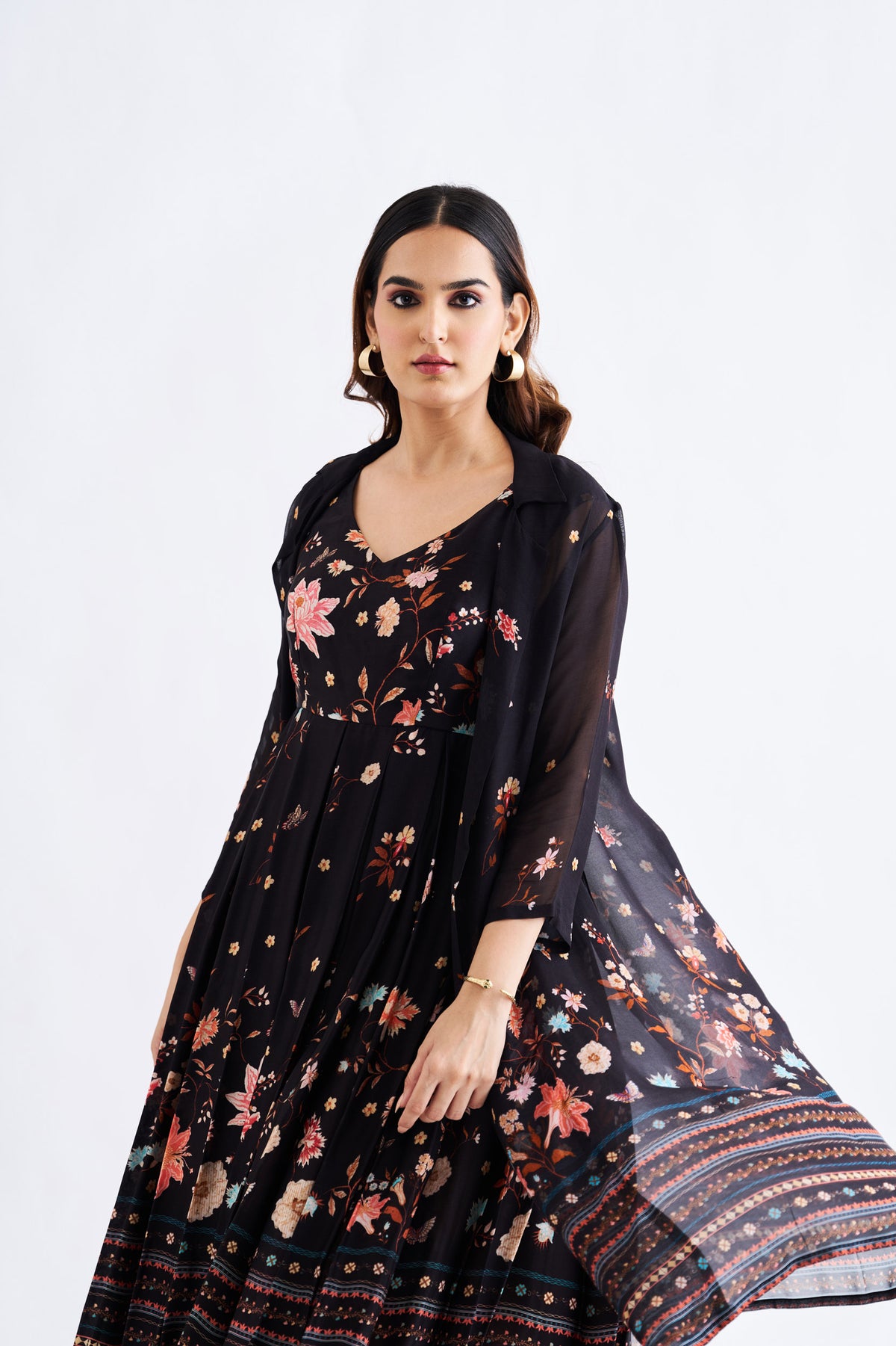 Black Floral Dress With Jacket