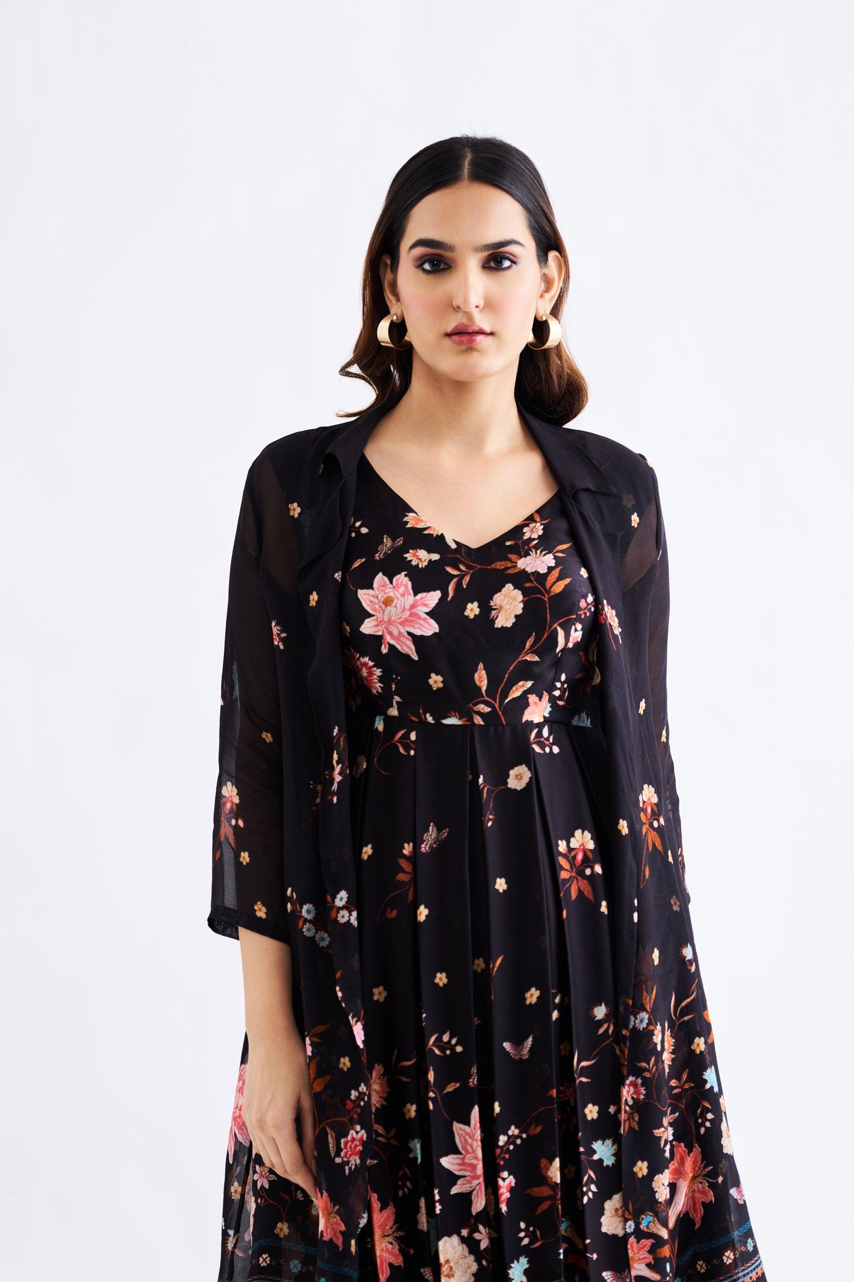 Black Floral Dress With Jacket